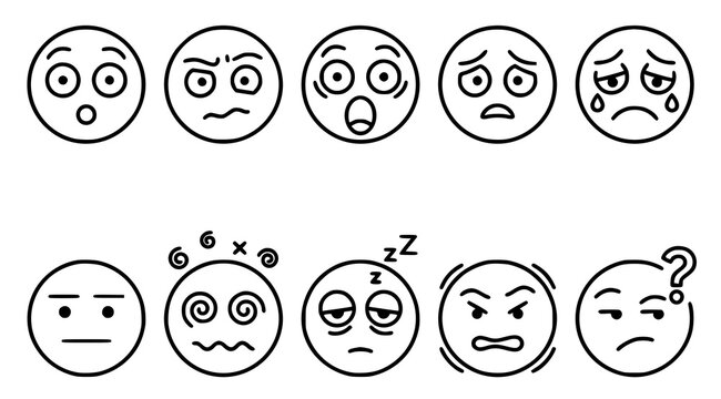 Mobile App Emoji Oops Reaction and Emotion Face Outline Vector Icons
