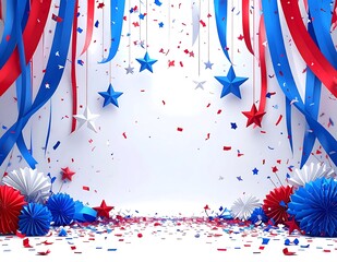 Obraz premium Patriotic Independence Day Background with Red White and Blue Decorations.