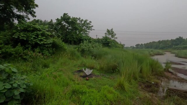 A beautiful rural landscape on a monsoon day in West Bengal, India