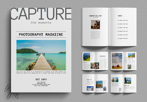 Professional Photography Magazine Editorial Template with Travel Stories Landscape