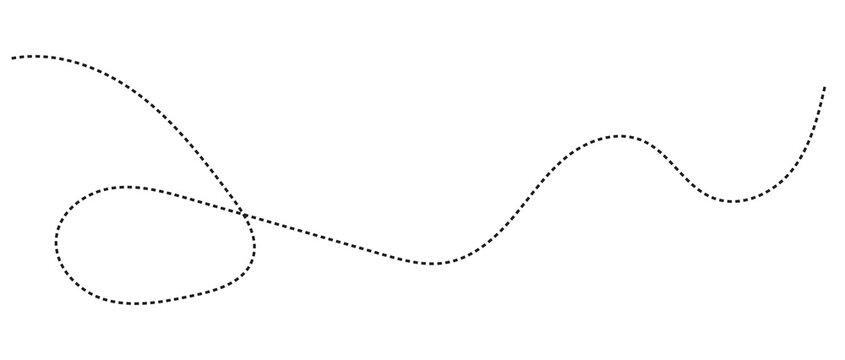 Abstract Hand-Drawn Dotted Line Collection. Dotted Spiral Curve Line. Hand Sketched Curly Border. Curly dotted line. Long dashed hand drawn squiggle.