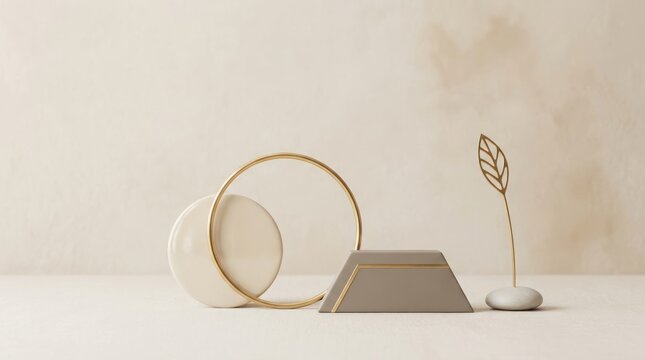 Minimalist geometric display pedestal with abstract decor