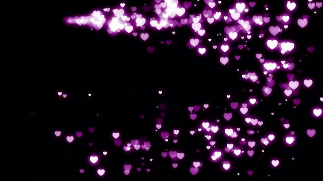 Romantic valentine heart sparkle animation, glowing glitter particle trail with purple heart shimmer, floating love lights, dreamy bokeh and elegant wedding overlay 4k