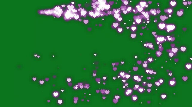 Romantic valentine heart sparkle animation, glowing glitter particle trail with purple heart shimmer, floating love lights, dreamy bokeh and elegant wedding overlay 4k