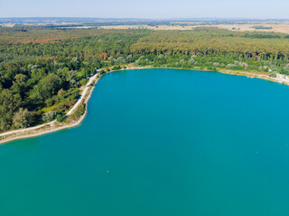 Obraz premium Aerial View of Artificial Lake and Gravel Pit at Gabajeva Greda, Croatia