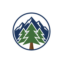 Obraz premium Circular mountain and pine tree nature logo.