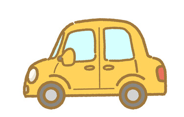 Fototapeta premium 黄色くて丸っこい黄色の軽自動車のシンプル手描きイラスト 挿絵に使える車イラスト
