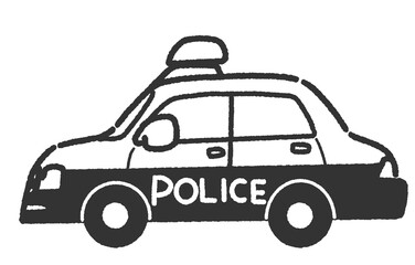 パトカーのシンプルなモノクロ線画　手描き感のある挿絵に使える車イラスト © moonillust