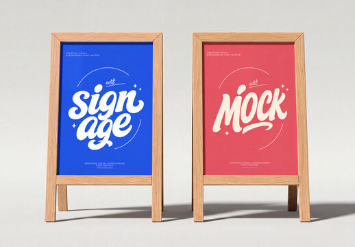 Wooden A-Frame Poster Sign Mockup Set