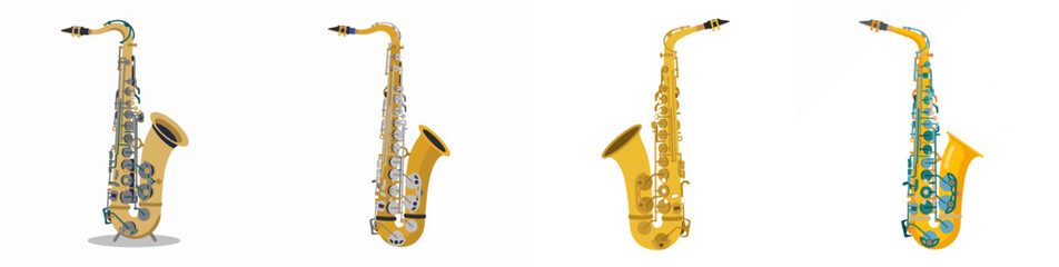 Naklejka premium Set of saxophone musical instrument vector illustrations isolated on white background