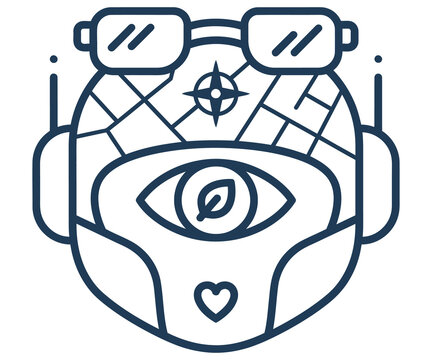 Robot head with map and leaf eye symbol for eco navigation tech