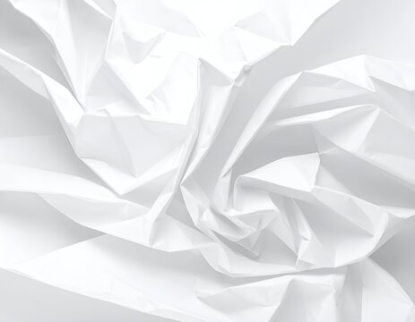 Close-up of crumpled white paper, showing folds, shadows, and subtle textures