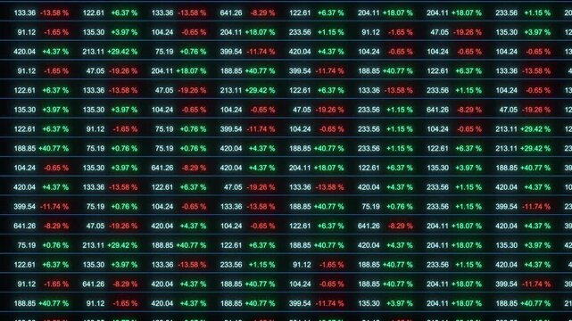 Business data spreadsheet with financial figures, percentage changes. Corporate business and finance, analytics, prices, market data and research, controlling, growth, financial accounting and taxes.
