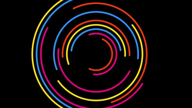 Colorful Concentric Circles Line Art Motion Loop, Abstract Rotating Dash Circular Frames Background, Vibrant Flat Geometry Spinner Video