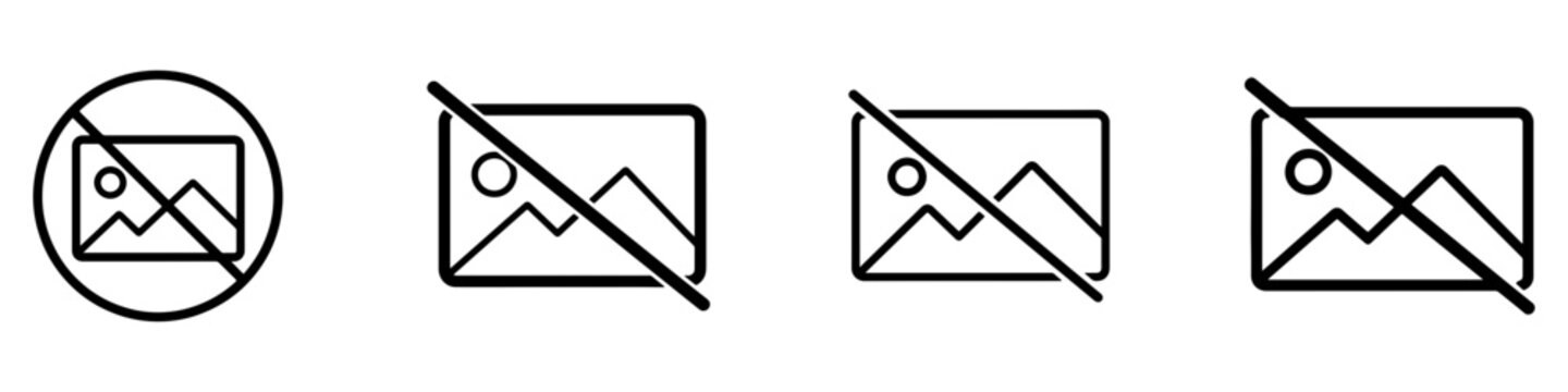 No gallery icon set with banned image symbols for websites, apps, interfaces, warnings and controls.
