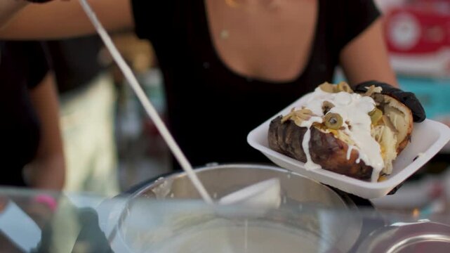 Street food at gastronomic festivals in Israel featuring local cuisine and regional products.  a local festival in Haifa. Close-up of street food.