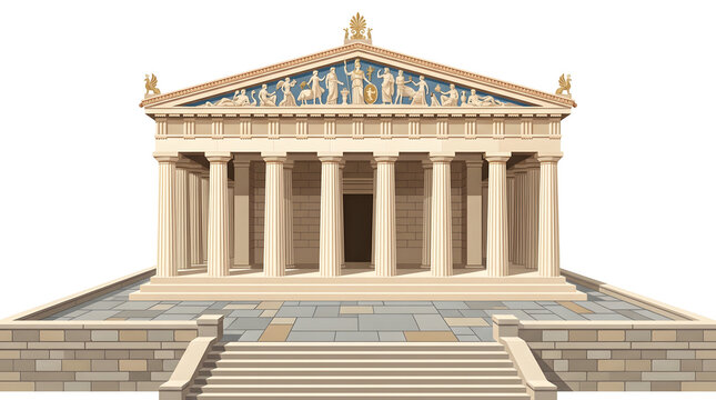 Ancient Greek Temple with Columns and Pediment