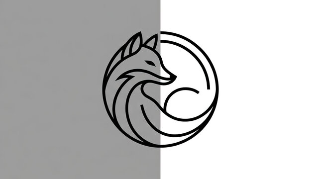 Circular fox head line art logo design.