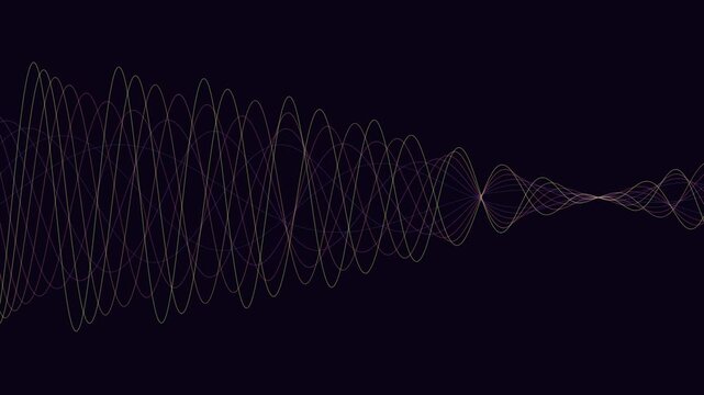 Abstract glowing audio wave frequencies oscillation motion graphics loop on dark background
