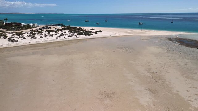 Scenic panorama of Monkey Mia WA captured from drone showing shallow bays and coastal scenery