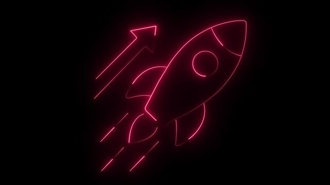 Red glowing rocket launching with motion lines on dark background