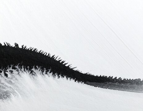Sweeping black ink wave across white paper, bold monochrome abstract background with copy space