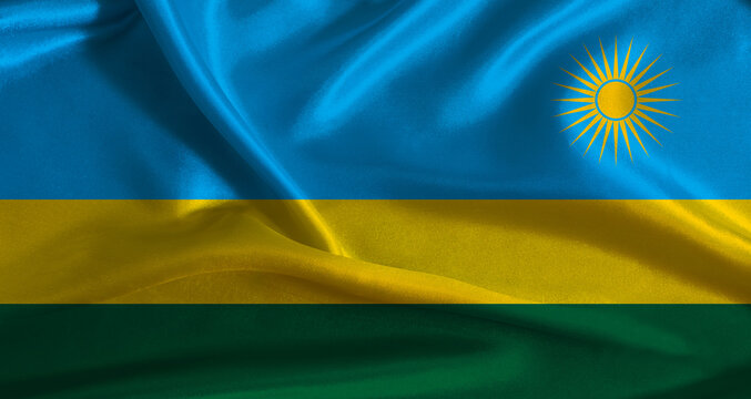 Rwanda flag with cloth textured background. National flag of Rwanda with realistic texture