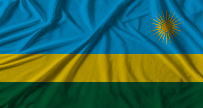 Rwanda flag with fabric texture background. National flag of Rwanda with cloth texture