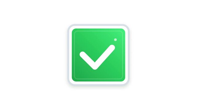 Green checkmark animation icon appearing on a modern square user interface mobile video motion clip