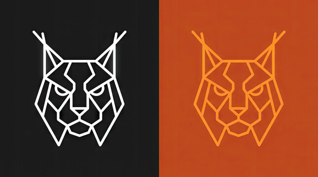Geometric lynx cat head outline in dual colors.