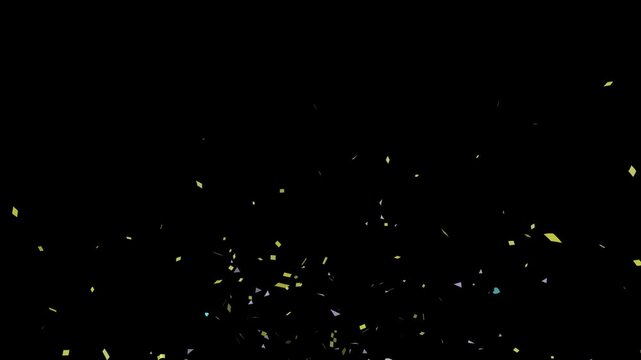 Confetti blast party popper explosion, colorful metallic foil confetti scattering and flying through the air. Realistic celebration confetti falling effect, festive party decoration animation. 4K