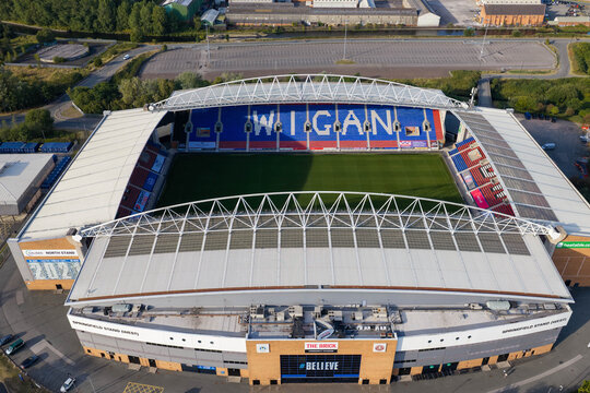 Aerial Image of The Brick Community Stadium and Springfield Stand in Wigan