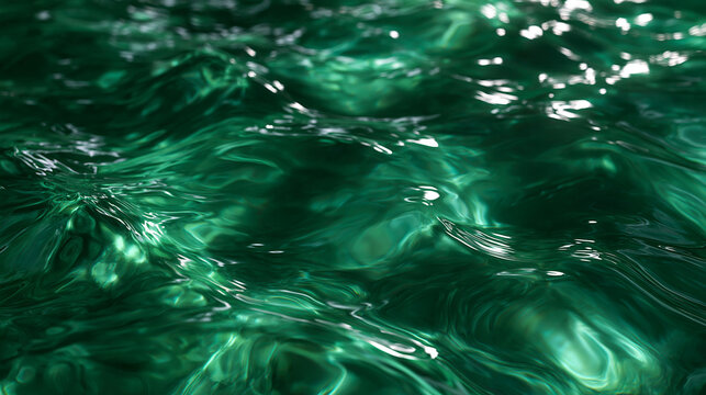 Green Water Surface with Ripples and Sunlight Reflections