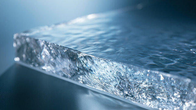 Textured Glass Slab with Chiseled Edge and Blue Light