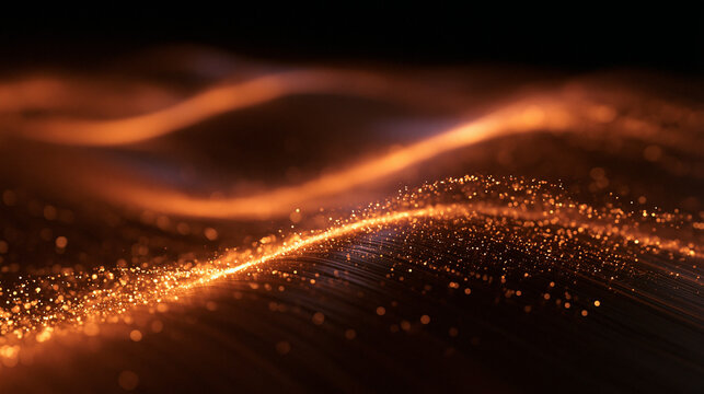 Abstract Glowing Golden Particle Wave with Data Flow