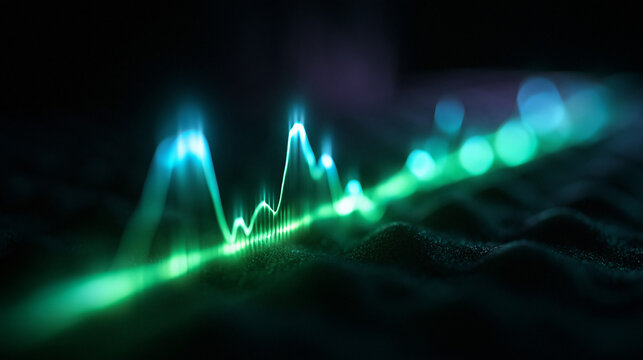 Glowing Audio Waveform on Acoustic Foam in Dark Studio