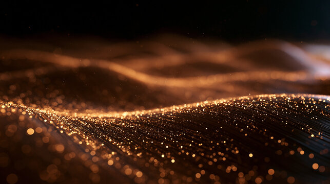 Abstract Golden Shimmering Particles and Glitter Waves Background
