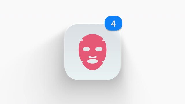 Interactive 3D facial sheet mask icon featuring a number counter, designed for skincare trackers, spa apps, and cosmetics. 