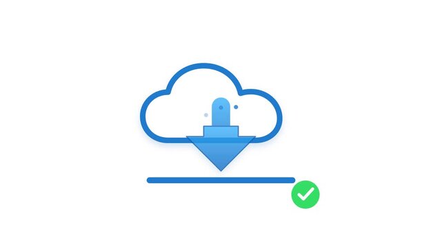 Cloud download arrow icon animation showing complete progress with a green checkmark graphic motion clip