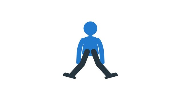 Minimalist blue character figure performing simple rhythmic leg movements in a stylized flat motion video clip
