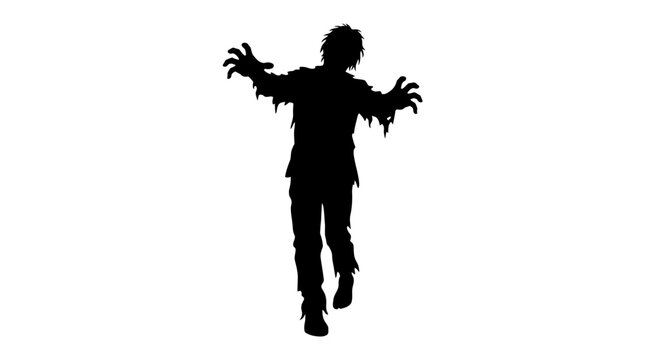 Halloween halloween zombie silhouettes, scary walking dead figures, undead monsters, black vector outline, horror movie shape, spooky undead person icon isolated on White Background vector