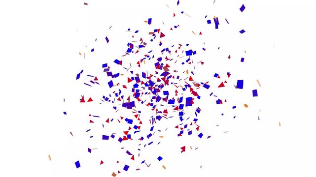 Metallic Confetti flying in the air during a festive celebration, colorful foil paper pieces scattering and falling after a party blast. Realistic confetti explosion animation, celebration overlay