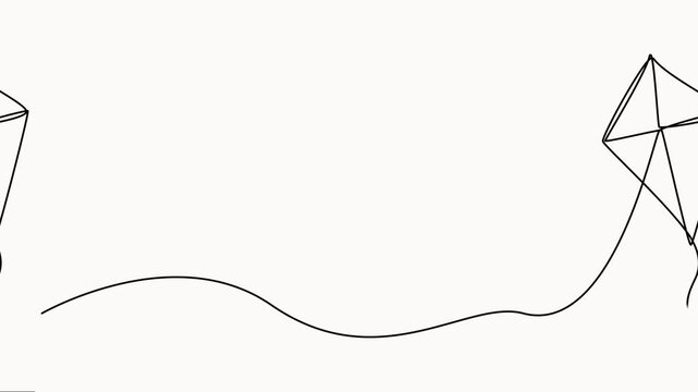 Self drawing animation one continuous line draw, logo, abstract flying kite, Minimalist Line Art Kite Loop Motion Graphics, Creative kite vector on white background.