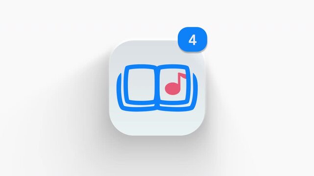 Creative 3D open music book icon with counter badge, ideal for new song lyrics alerts, chord chart updates, and music lesson apps. 