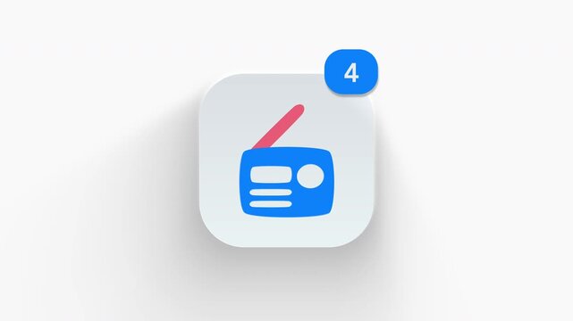 Nostalgic 3D radio icon with counter badge, built for retro station streaming, oldies music apps, and news broadcast alerts. 