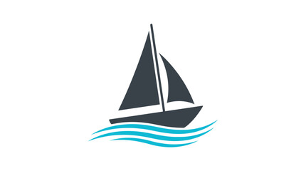 Fototapeta premium Minimalist sailboat icon featuring dark sails and flowing water waves created in a clean vector style