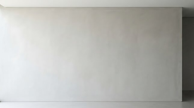 A minimalist interior view of an empty room featuring a plain light grey wall and concrete floor, with subtle shadows creating depth.