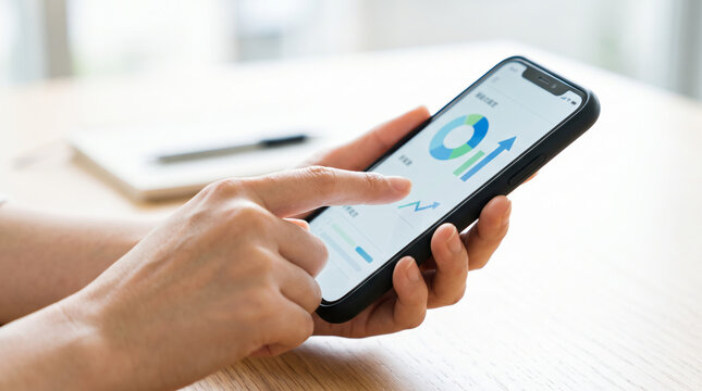 スマートフォンでグラフや実績データを確認する手元