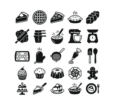 Thanksgiving Baking and Dessert Vector Icons Set for Bakery Menu