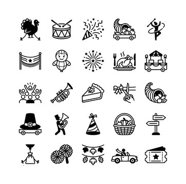 Thanksgiving Parade Icon Set Festival Celebration Vector Solid Glyph Art